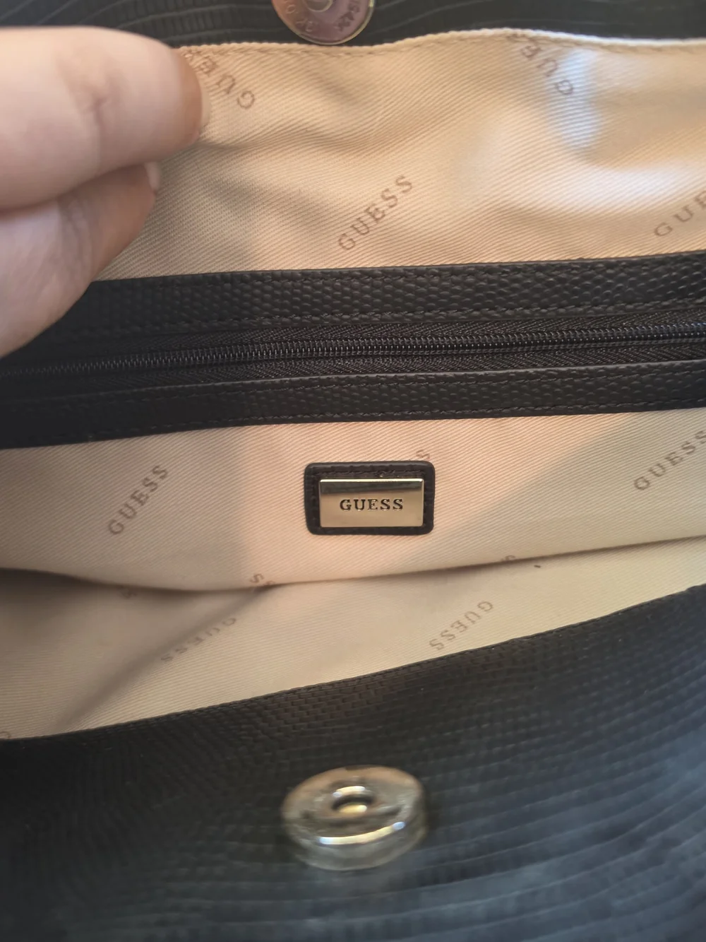 GUESS Black Textured Lizard-Embossed Tote with Gold Logo
